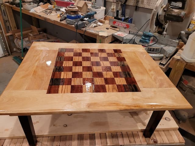 Handmade Checkerboard Table Mixed Hardwoods